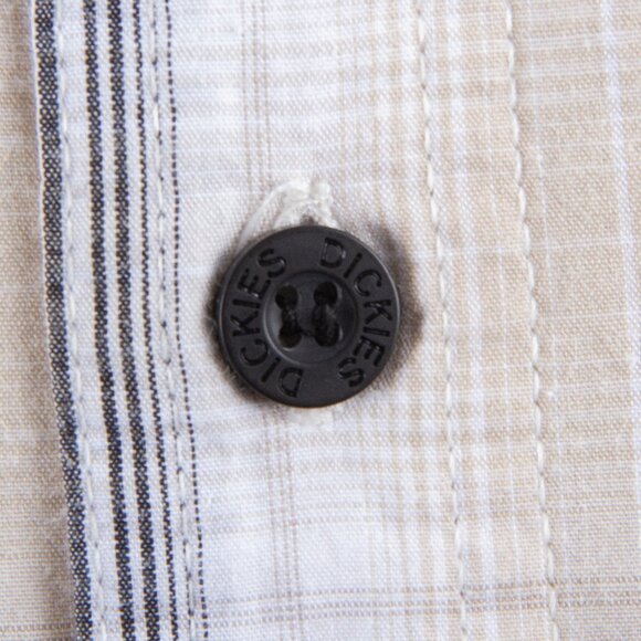 Vintage 90s Dickies short sleeve plaid button shirt mens 2XL black white beige - Picture 9 of 9